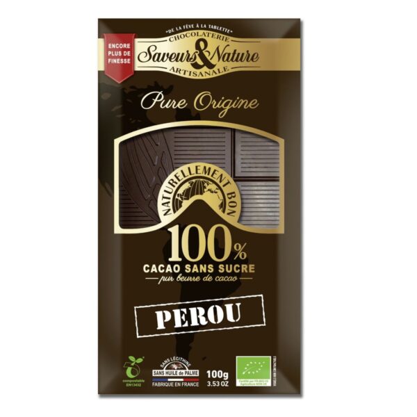 Chocolat Noir 100% Pérou 10 plaques - SAVEUR&NATURE