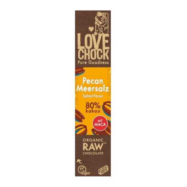 Barre de chocolat pécan maca cru 80% cacao - 6x 40g - LOVECHOCK