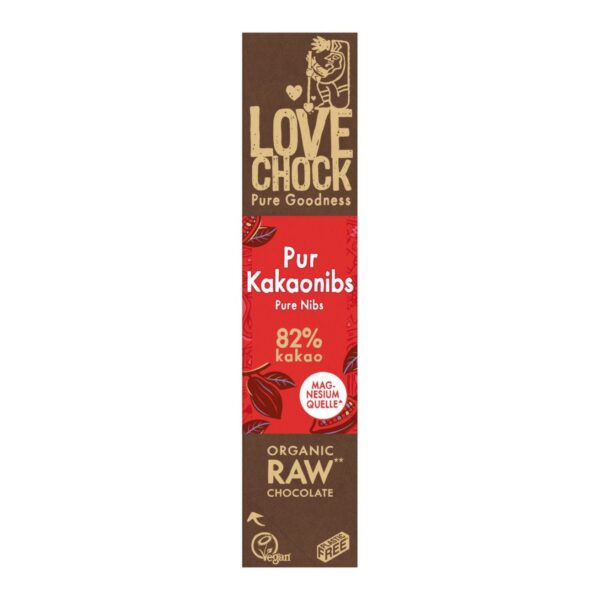 Barre de chocolat pur et pépites de cacao 82% cru - 6x 40g - LOVECHOCK